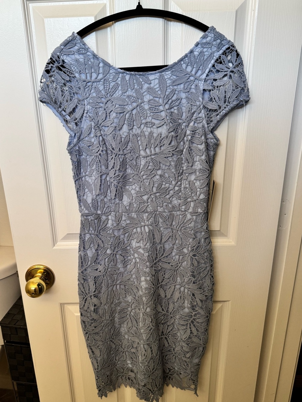 Lulu's Dusty Blue Lace Sheath Dress